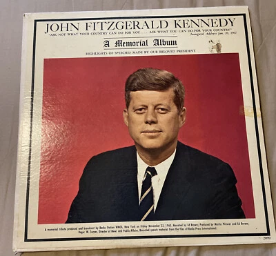 JFK JOHN FITZGERALD KENNEDY "A MEMORIAL ALBUM" SPEECH 12" VINYL LP BROADCAST - Image 1 of 4
