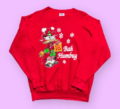 Vintage Bah Humbug Sweatshirt 1990s Christmas Men’s XL Red Vtg 90s - Image 1 of 4