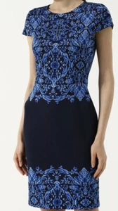 St. John Brocade Graphic short sleeve dress Cobalt multi size 6 - Picture 1 of 7