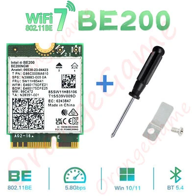 Intel BE200NGW WiFi 7 Tri-Band 8774Mbps BT5.4 M.2/NGFF Network Card for Win10/11 - image 1 of 4