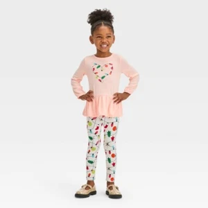 Cat & Jack Infant & Toddler Girls Pink Holiday Lights Outfit Pants & Top Set 18M - Picture 1 of 1