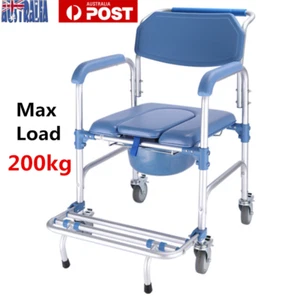 Mobile Shower Toilet Commode Chair Bathroom Bedside Aluminum Wheelchair Footrest - Picture 1 of 8