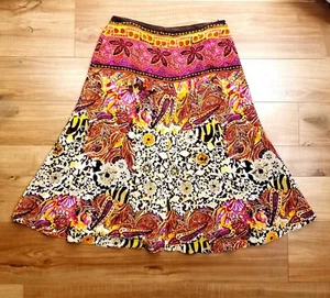 Peter Nygard Multicolor Silk A-Line Midi Skirt Size 10 Floral Paisley Lined - Picture 1 of 3