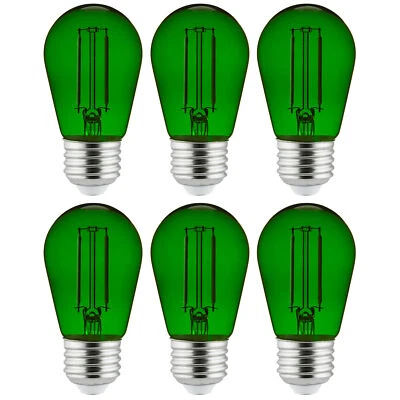 6PK S14 LED Green Christmas Filament Decorative StringLight-Shatterproof Vintage - Image 1 of 2