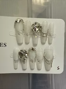 handmade press on nails long coffin Crystals - Picture 1 of 6