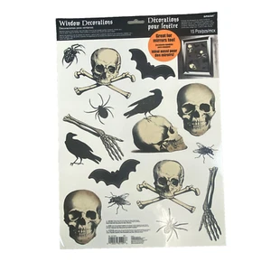 Scary Skull Skeleton Spiders Halloween Window Cling Decorations 15 Pieces - Picture 1 of 7