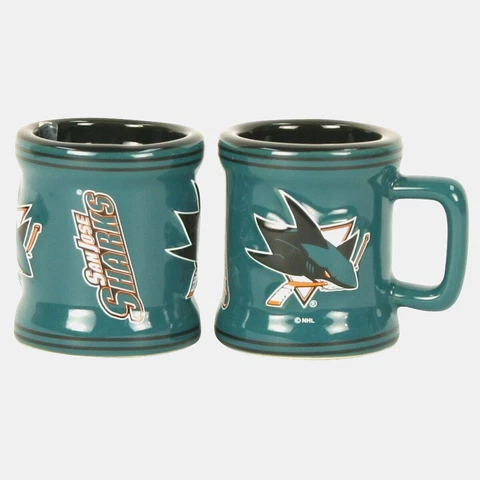SAN JOSE SHARKS NHL SHOT GLASS MUG Team Sculpted Ceramic 2 Oz NEW (1) SHOT GLASS Cover