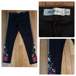 JW Johnny Was Los Angeles Embroidered Leggings Women’s Size Large Black Stretch