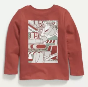 Old Navy Toddler Size 18-24 Months ~Red Long Sleeve T-Shirt Tee .. Bulldozer NWT - Picture 1 of 2