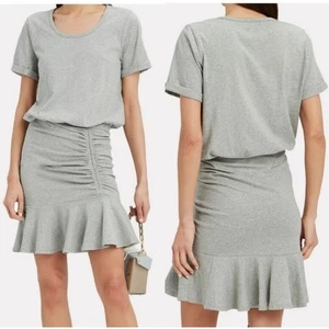 NEW Veronica Beard Pima Ruched Dress Flounce Ruffle Size XL Heather Gray Cotton - Picture 1 of 10