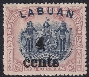 NORTH BORNEO - Labuan EDVII SG134a, 4c on 24c black & lilac-brown-Mounted mint - Picture 1 of 2