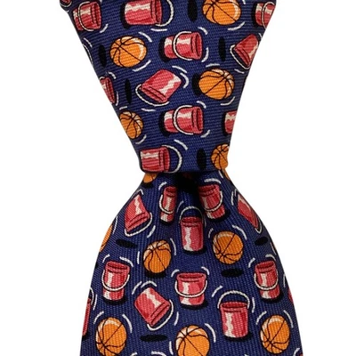VINEYARD VINES Boys/Youth 100% Silk Necktie Designer BASKETBALL Blue/Orange GUC - Image 1 of 3