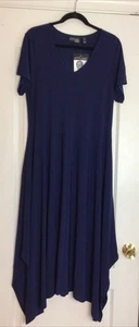 Attitudes by Renee navy short sleeve handkerchief hem fit & flare Slinky dress L - Picture 1 of 7