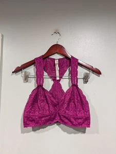 Intimately Free People Galloon Lace Racerback Bralette Purple Berry Floral Sz M - Picture 1 of 14