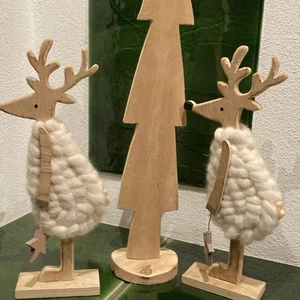 3er Set Weihnachtsdeko  1 Tannenbaum 48cm., 2 Elche 33cm  Holz Handarbeit Wolle - Bild 1 von 11