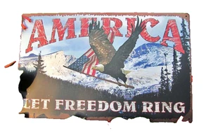 American Eagle Let Freedom Ring Metall Blechschild Bild Plakette USA Flagge 16 x 10 - Bild 1 von 2