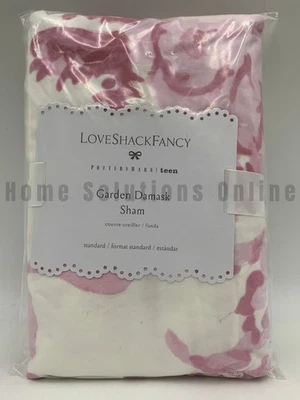 Pottery Barn Teen LoveShackFancy Damasco Volantes Fham Rosa Estándar #J1117 Foto 1 de 2