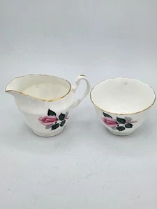 Adderley English Fine Bone China Open Sugar Bowl & Creamer England Pink Roses - Bild 1 von 3