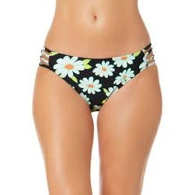 Salt + Cove Juniors Daisy Print Strappy Side Hipster Bikini Bottoms Size M Black - Image 1 of 4