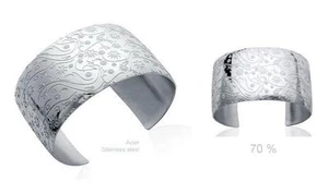Bracelet Jonc de Gravure de Fleur 66mm Acier Polie comme un Miroir Dolly-Bijoux - Picture 1 of 1