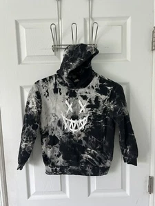 Shein Girls Pullover Hoodie Size 9Y Black White Tie Dye Fleece Face EUC - Picture 1 of 4