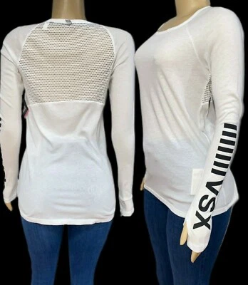 Camisa Top Deportiva Victoria's Secret VSX Manga Larga Malla Espalda XSmall Blanca Foto 1 de 2