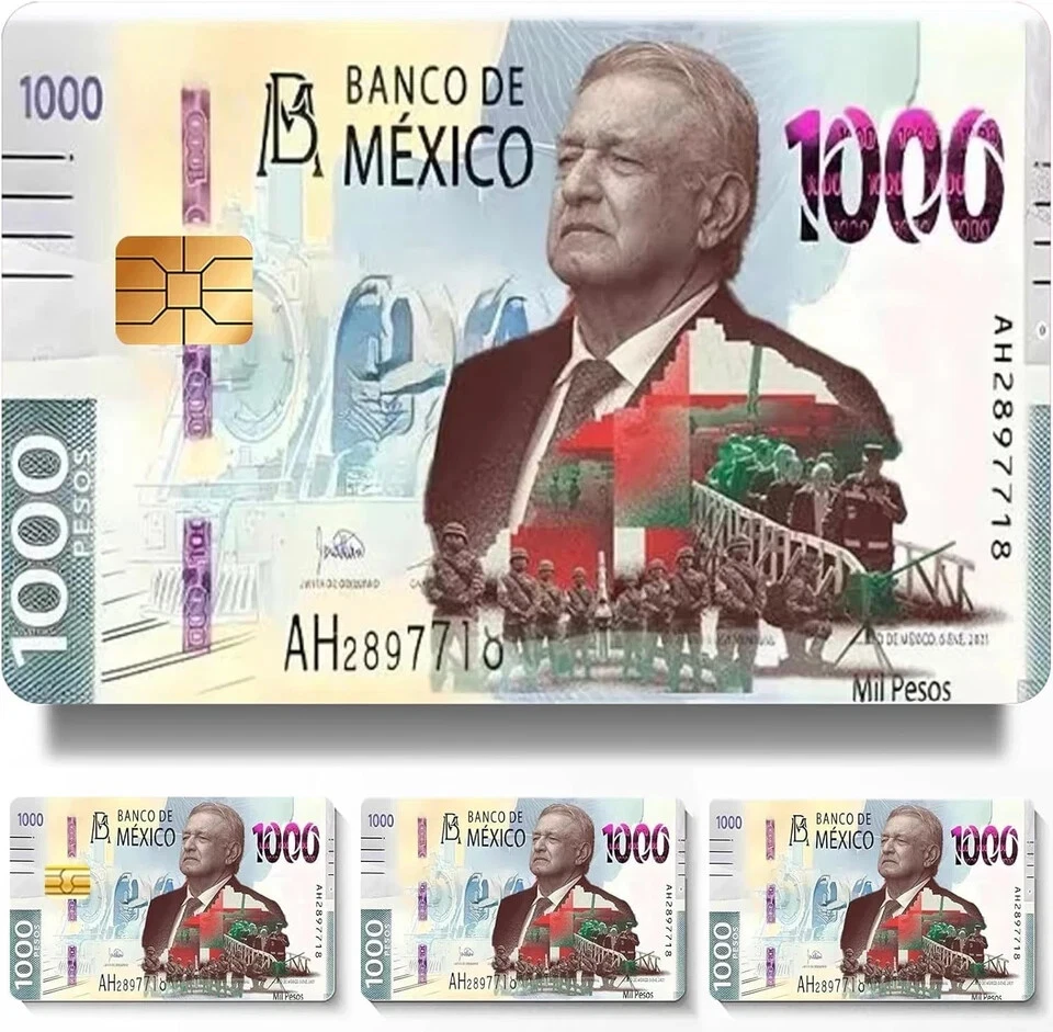 ANY CUSTOM PRODUCT Credit Card Skin Mexico Amlo 1000 Peso Vinyl UV Stickers Card Covers Pack of 2