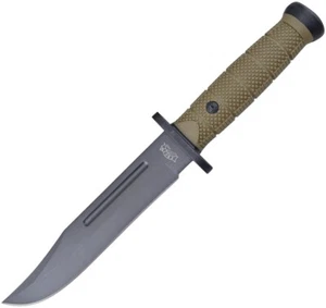Frost Cutlery Fixed Knife 7" Stainless Steel Bowie Blade Green Rubber Handle 124 - Picture 1 of 1