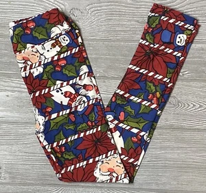 NEW LuLaRoe Kids L/XL Christmas Holiday Leggings Candy Canes Santa Snowman - Picture 1 of 1