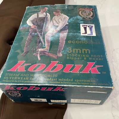 Kobuk Mens Brown 3mm Neoprene Stocking Foot Waders,  Size Large with box - Image 1 of 4