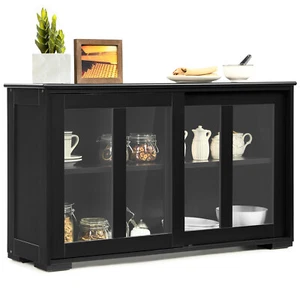 Storage Cabinet Sideboard Buffet Cupboard Glass Sliding Door Pantry Kitchen New - Picture 1 of 8