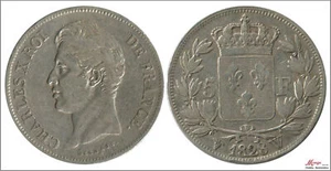 France 5 Francs 1828 W Lille / Charles X / 25 Gr. Silver MBC / VF - Picture 1 of 1