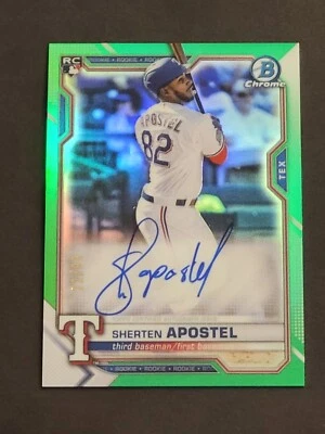 2021 Bowman Chrome Sherten Apostel RC Green Refractor Auto #/99 Texas Rangers - Image 1 of 3