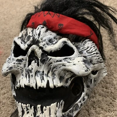 California Costume Collection Skull With Bandana Black Hair Child Halloween Mask - Image 1 of 4