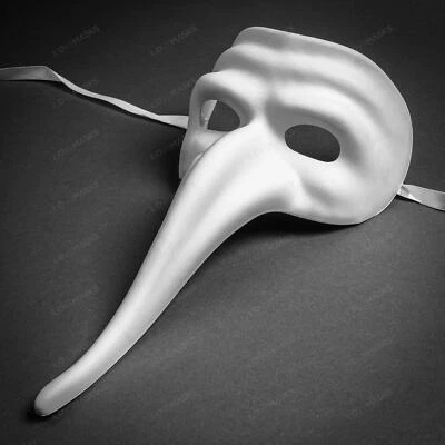 WHITE Plague Doctor Halloween Venetian Zanni Long Nose Masquerade Party DIY Mask - Image 1 of 4