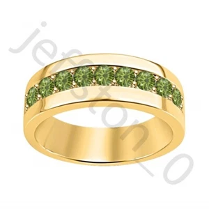 0.45Ct Lab Created Green Tourmaline 14K Yellow Gold Over Wedding Band Men's Ring - Picture 1 of 5