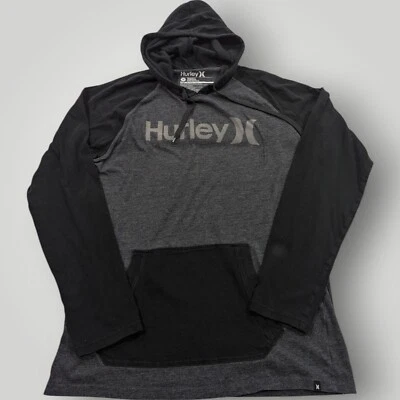 Sudadera Pullover HURLEY Para Hombre M Negra y Gris Colorblock Con Capucha 'Roo Bolsillo Foto 1 de 4