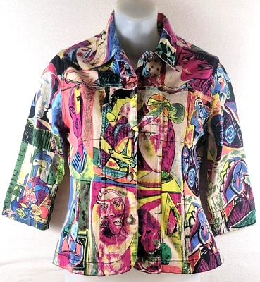 Chaqueta de Cactus Vintage Estampado Completo Picasso Abstracto Usable Arte Abrigo Talla S Foto 1 de 4