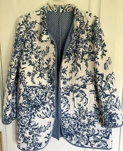 Handmade, Upcycle Womens Jacket Quilted Sz 3XL Blue Floral Midlength Cottagecore - Picture 1 of 10