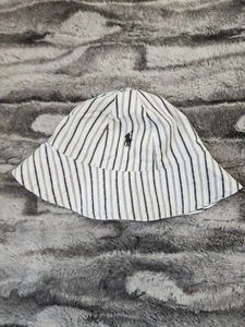 Ralph Lauren Gray/White Striped Bucket Hat Size S/M Blue Label Beach Style - Picture 1 of 8