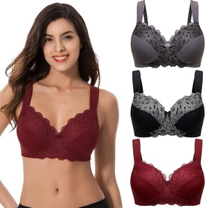 Curve Muse Comfort Wirefree Minimizer Unlined Bras 36DD Lace Embroidery 3-Pack - Picture 1 of 7