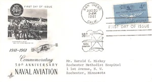 USPS FDC 4 Cents 50th Anniversary Naval Aviation Stamp August 20 1961 Vintage - Picture 1 of 1