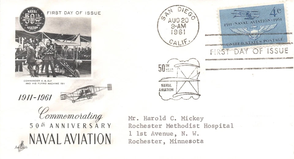 USPS FDC 4 Cents 50th Anniversary Naval Aviation Stamp August 20 1961 Vintage - Image 1 of 1