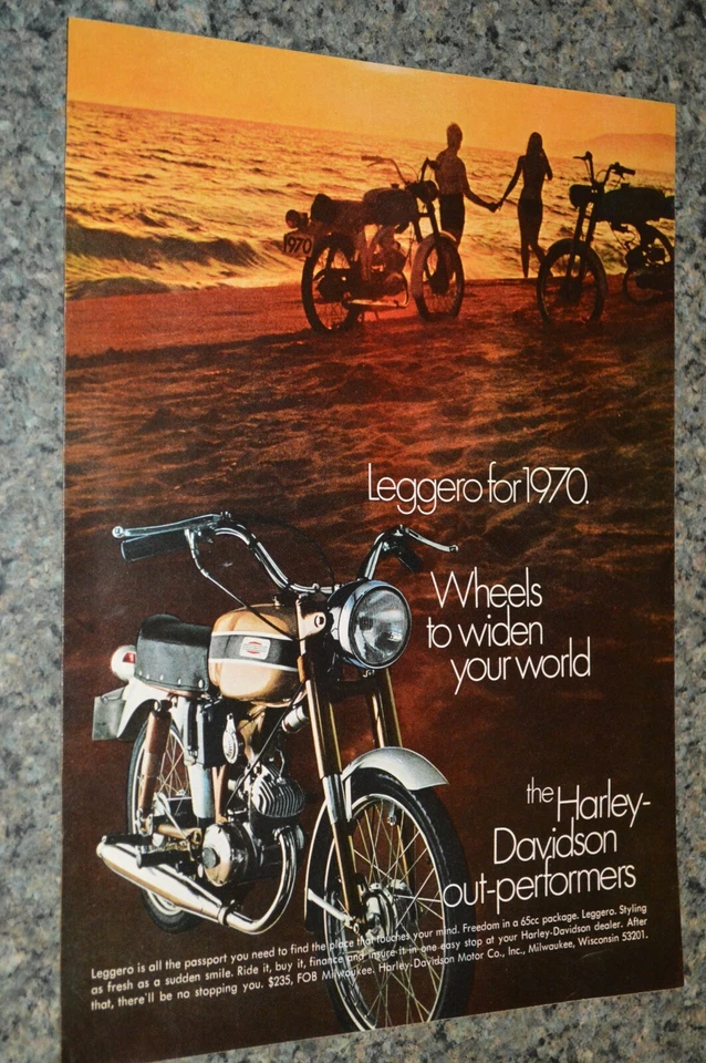 1970 HARLEY DAVIDSON LEGGERO ORIGINAL ADVERTISEMENT PRINT AD 70 MINI CYCLE - Image 1 of 1
