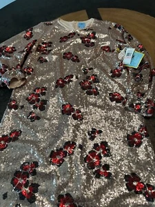 NUEVO CON ETIQUETAS VESTIDO RECTO CECE LENTEJUELAS FLORAL LS MUJER TALLA 10 - Imagen 1 de 8
