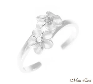 Anello punta aperta argento sterling 925 doppio fiore plumeria hawaiano zirconi bianchi - Foto 1 di 1
