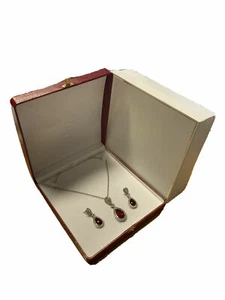 White gold finish red ruby pear cut created diamond necklace and earrings - Picture 1 of 3