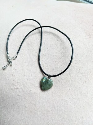 Labradorite Shell Gem Healing Crystal Heart Stone 3/4" Pendant Chain Necklace - Image 1 of 4