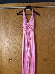💖 Taboo Shiny Pink Halter Gown – Size Small – Y2K Prom or Party Dress - Picture 1 of 7