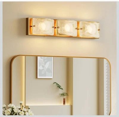 Lámparas de tocador de 3 luces Tribesigns, pantallas curvas de vidrio de nube dorado cobre... Foto 1 de 4